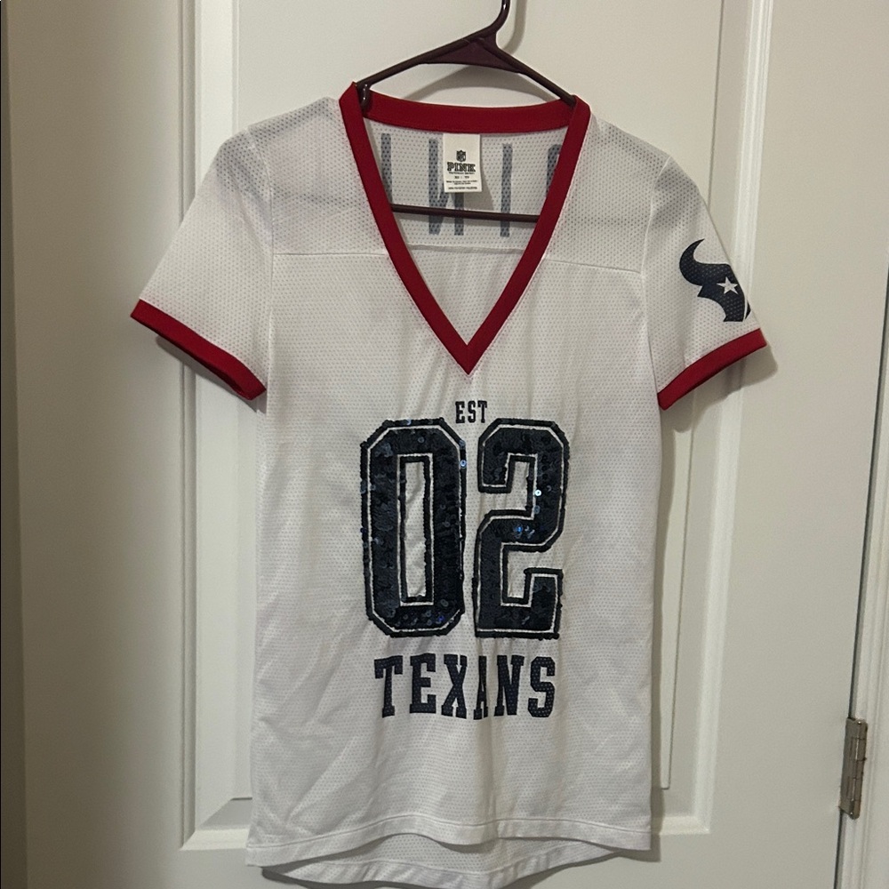 Victoria's Secret White & Red Texans V-Neck Mesh Jersey